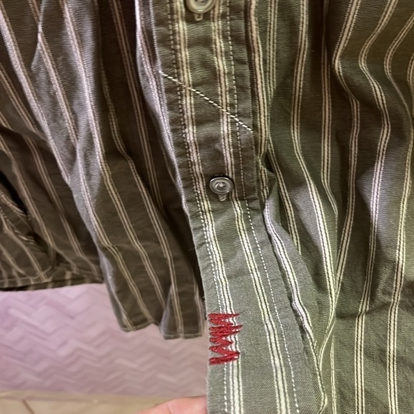 Tommy Hilfiger DENIM Striped Khaki Green Men's Western Shirt, 2007 Large - Picture 4 of 6